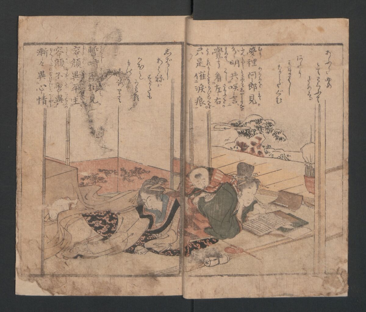 Lives of Courtesans at Itako (Itako zekku)  潮来絶句, Katsushika Hokusai 葛飾北斎 (Japanese, Tokyo (Edo) 1760–1849 Tokyo (Edo)), Ink and color on paper, Japan