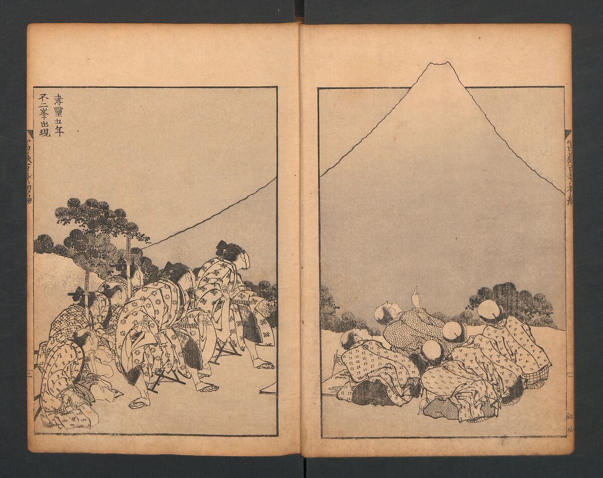 Mount Fuji of the Bamboo Grove, from One Hundred Views of Mount Fuji (Fugaku Hyakkei nihen), Katsushika Hokusai 葛飾北斎 (Japanese, Tokyo (Edo) 1760–1849 Tokyo (Edo)), Two volumes; woodblock print; ink on paper, Japan