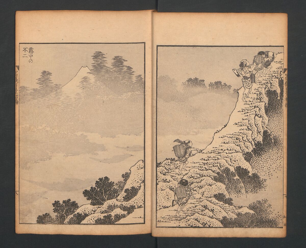 Mount Fuji of the Bamboo Grove, from One Hundred Views of Mount Fuji (Fugaku Hyakkei nihen), Katsushika Hokusai 葛飾北斎 (Japanese, Tokyo (Edo) 1760–1849 Tokyo (Edo)), Two volumes; woodblock print; ink on paper, Japan