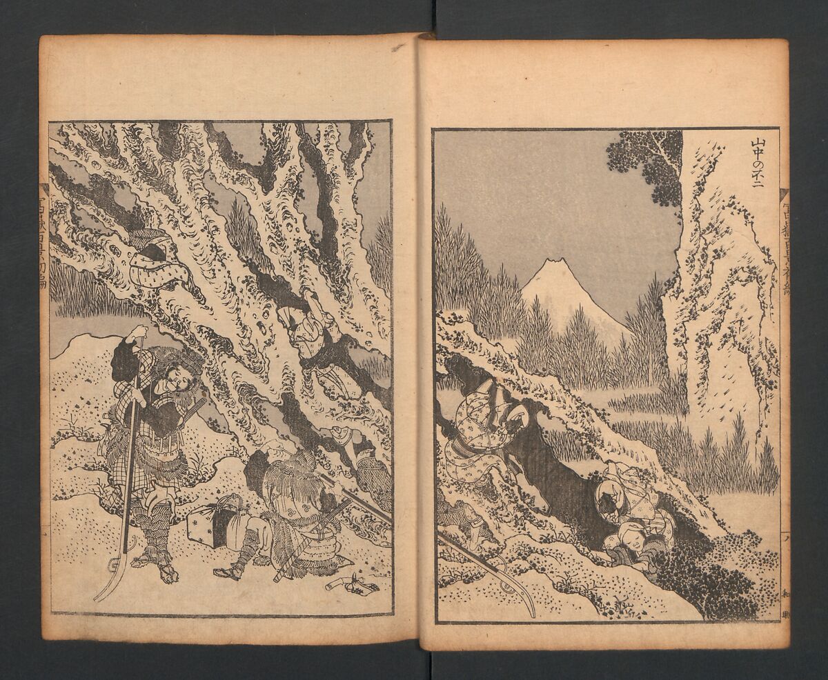 Mount Fuji of the Bamboo Grove, from One Hundred Views of Mount Fuji (Fugaku Hyakkei nihen), Katsushika Hokusai 葛飾北斎 (Japanese, Tokyo (Edo) 1760–1849 Tokyo (Edo)), Two volumes; woodblock print; ink on paper, Japan