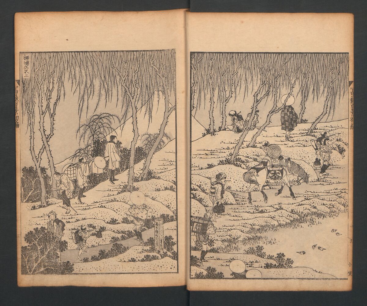 Mount Fuji of the Bamboo Grove, from One Hundred Views of Mount Fuji (Fugaku Hyakkei nihen), Katsushika Hokusai 葛飾北斎 (Japanese, Tokyo (Edo) 1760–1849 Tokyo (Edo)), Two volumes; woodblock print; ink on paper, Japan