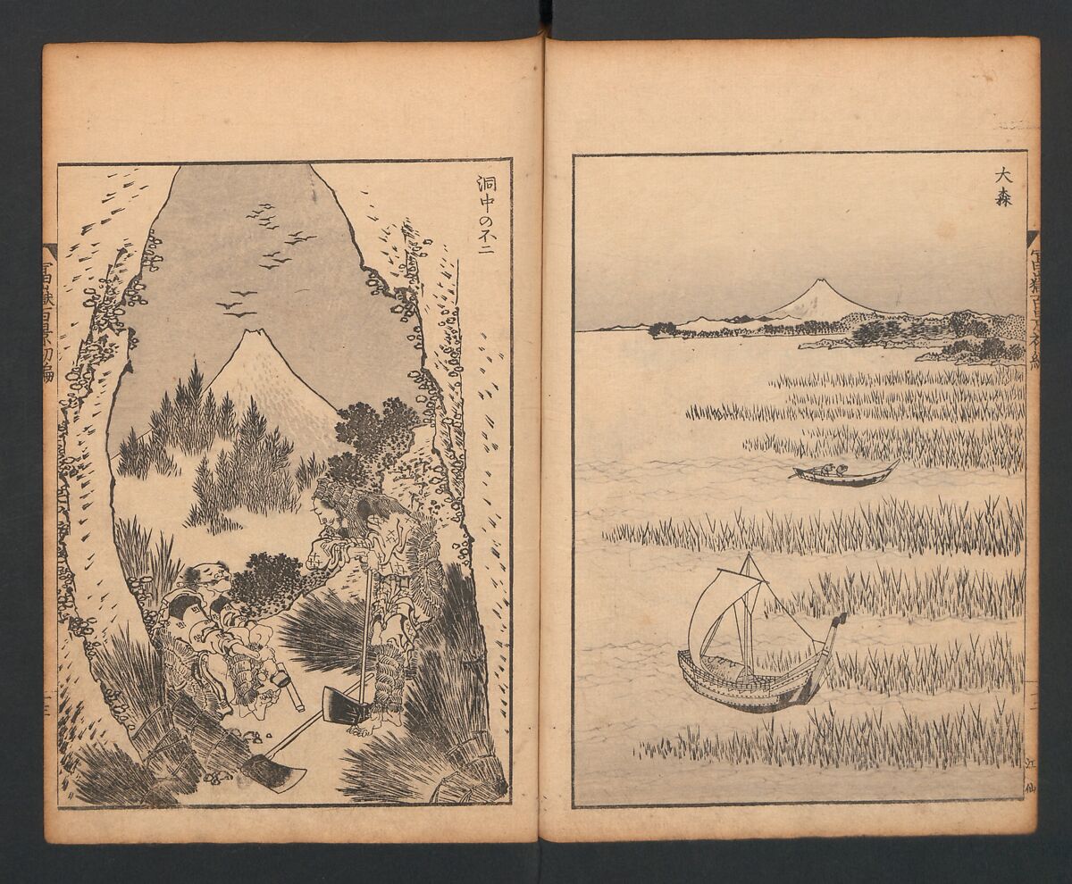 Mount Fuji of the Bamboo Grove, from One Hundred Views of Mount Fuji (Fugaku Hyakkei nihen), Katsushika Hokusai 葛飾北斎 (Japanese, Tokyo (Edo) 1760–1849 Tokyo (Edo)), Two volumes; woodblock print; ink on paper, Japan