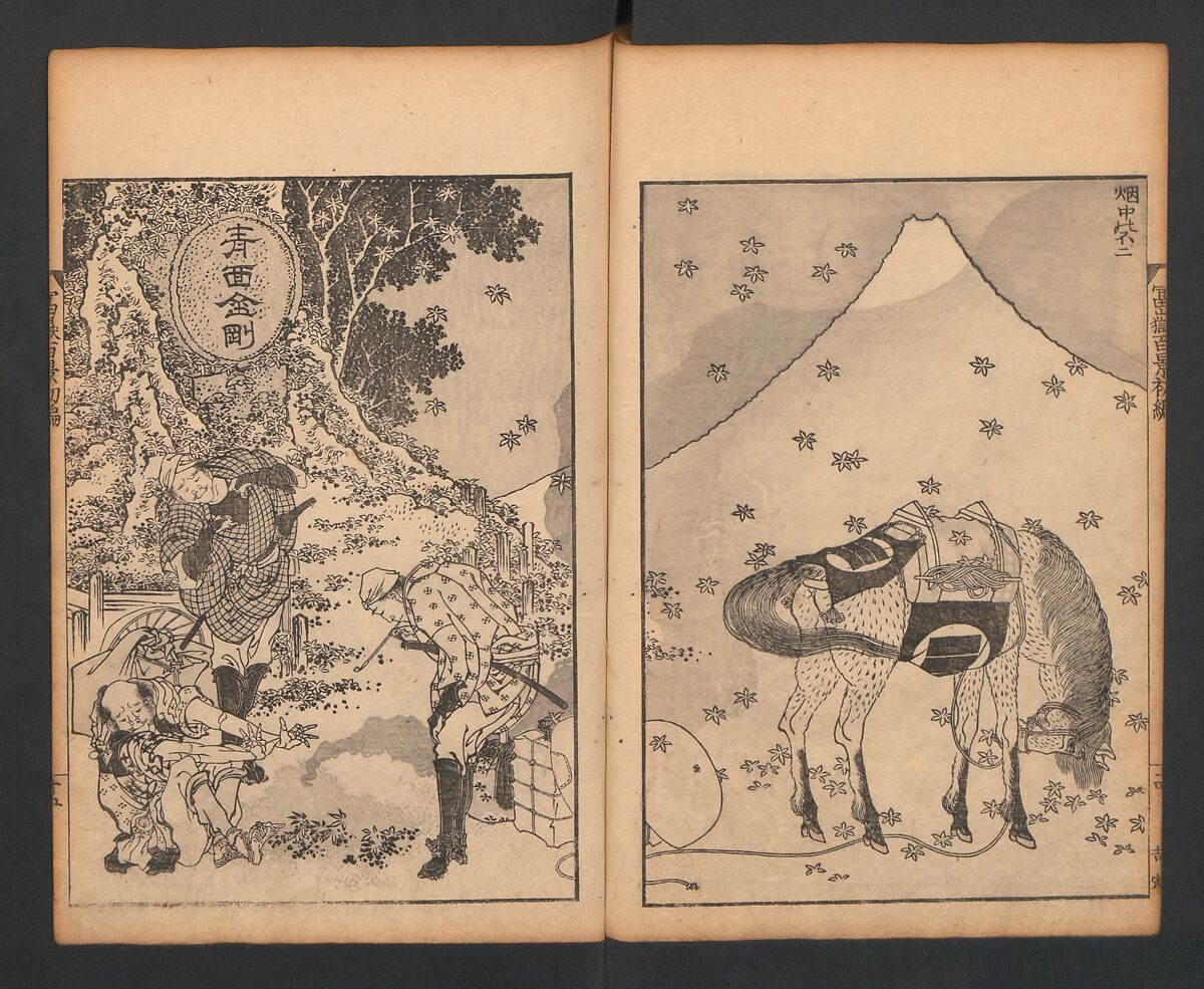 Mount Fuji of the Bamboo Grove, from One Hundred Views of Mount Fuji (Fugaku Hyakkei nihen), Katsushika Hokusai 葛飾北斎 (Japanese, Tokyo (Edo) 1760–1849 Tokyo (Edo)), Two volumes; woodblock print; ink on paper, Japan