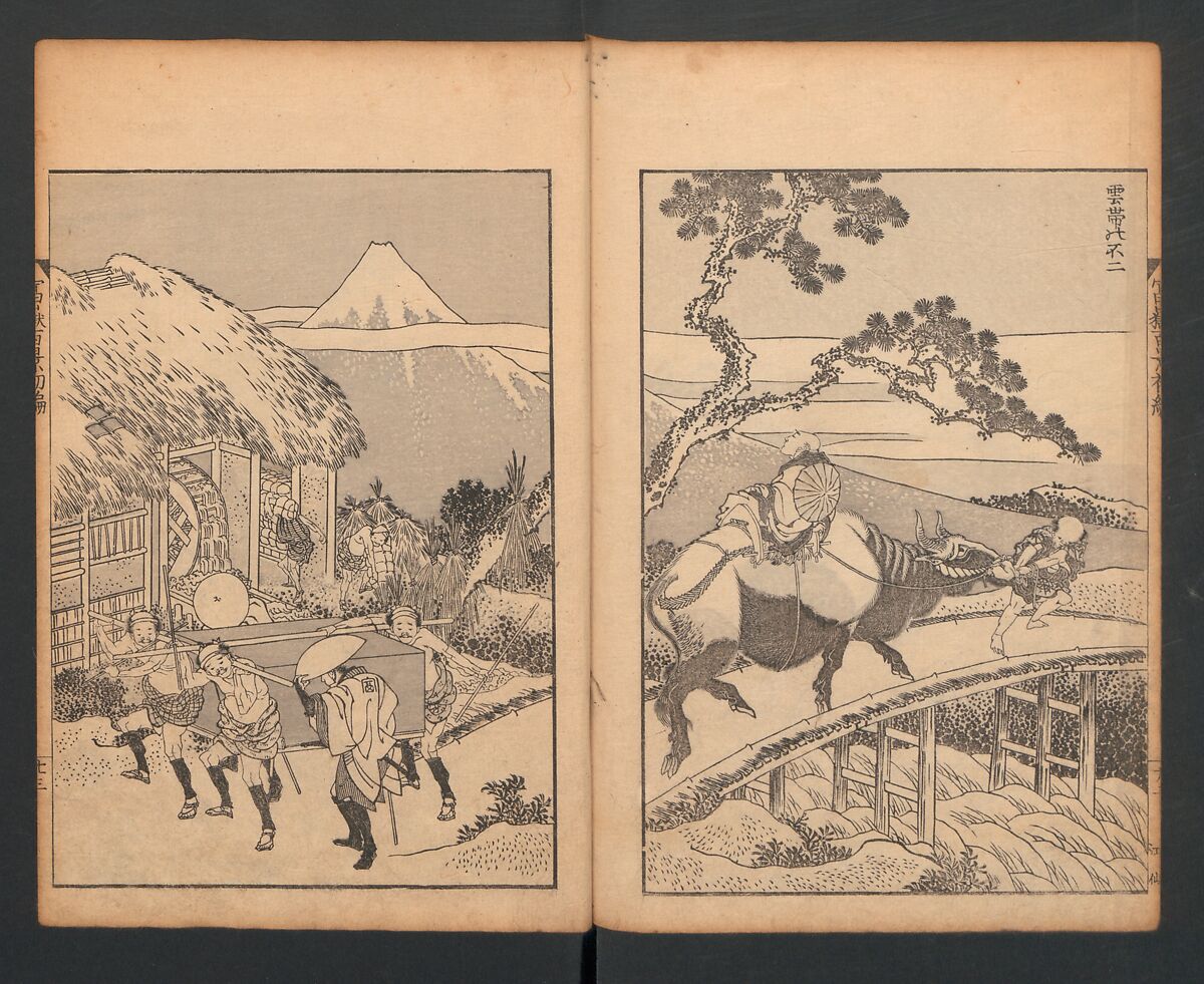 Mount Fuji of the Bamboo Grove, from One Hundred Views of Mount Fuji (Fugaku Hyakkei nihen), Katsushika Hokusai 葛飾北斎 (Japanese, Tokyo (Edo) 1760–1849 Tokyo (Edo)), Two volumes; woodblock print; ink on paper, Japan