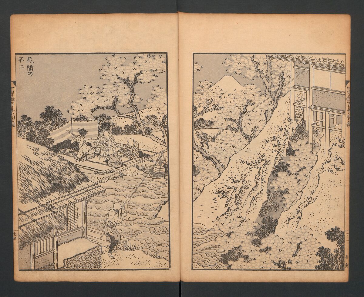 Mount Fuji of the Bamboo Grove, from One Hundred Views of Mount Fuji (Fugaku Hyakkei nihen), Katsushika Hokusai 葛飾北斎 (Japanese, Tokyo (Edo) 1760–1849 Tokyo (Edo)), Two volumes; woodblock print; ink on paper, Japan
