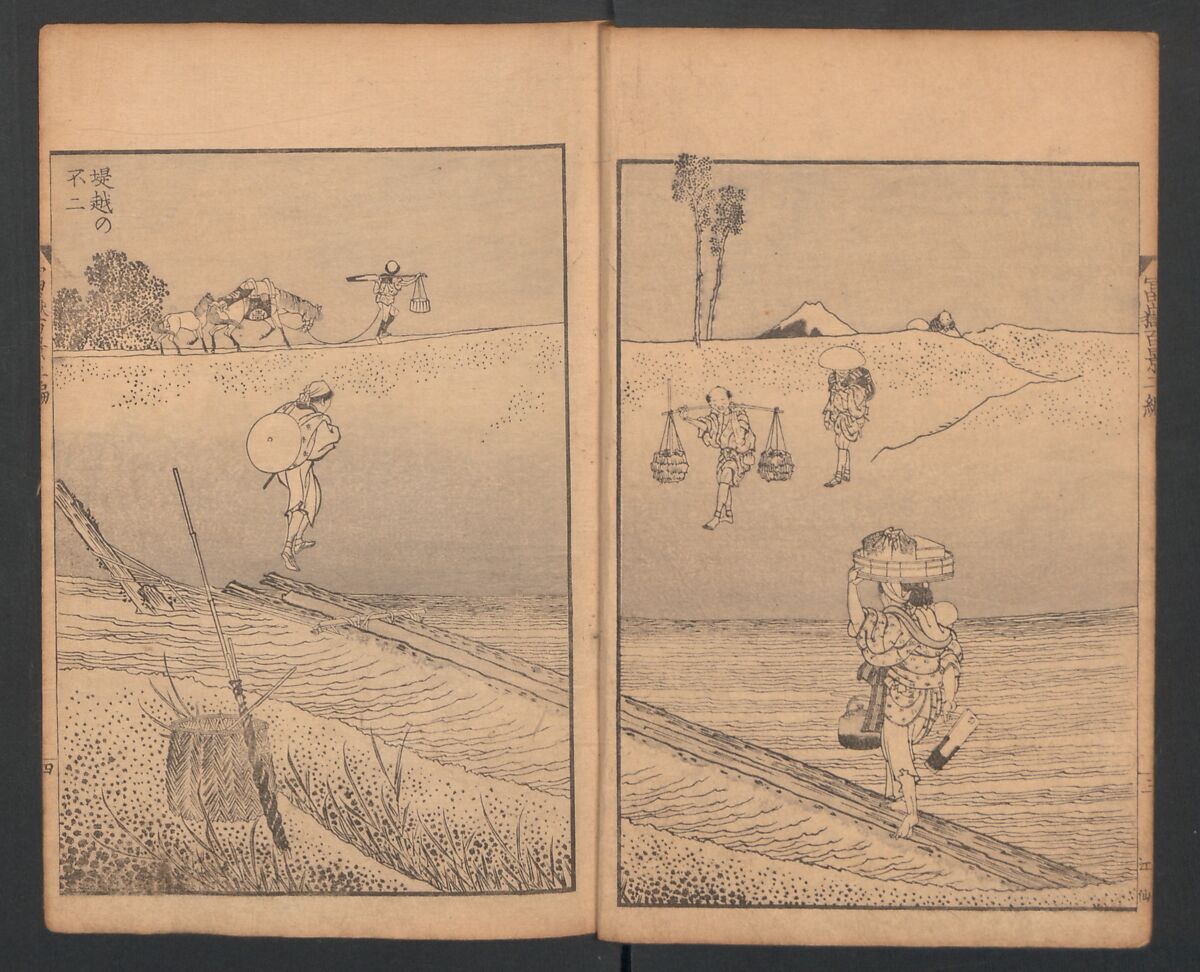 Mount Fuji of the Bamboo Grove, from One Hundred Views of Mount Fuji (Fugaku Hyakkei nihen), Katsushika Hokusai 葛飾北斎 (Japanese, Tokyo (Edo) 1760–1849 Tokyo (Edo)), Two volumes; woodblock print; ink on paper, Japan