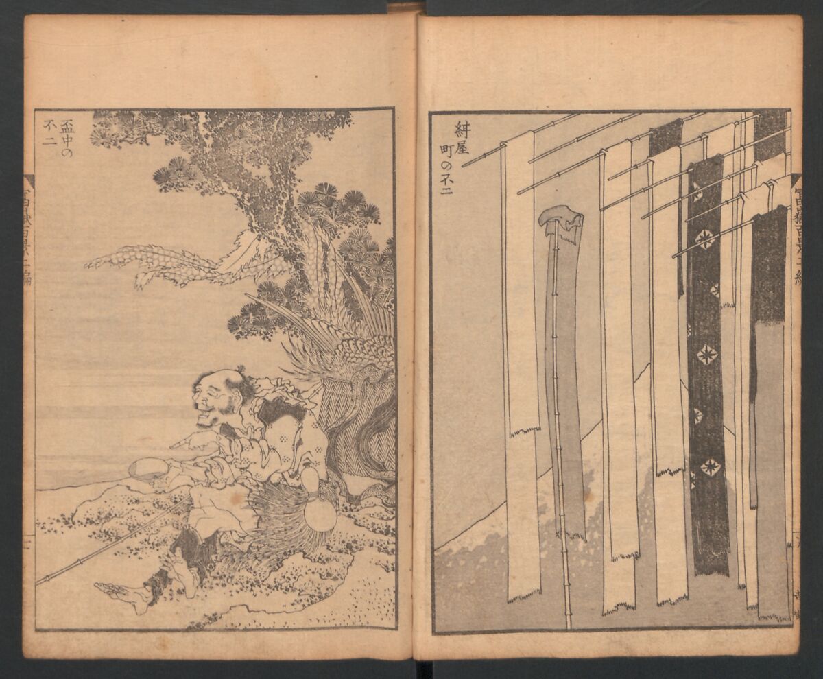 Mount Fuji of the Bamboo Grove, from One Hundred Views of Mount Fuji (Fugaku Hyakkei nihen), Katsushika Hokusai 葛飾北斎 (Japanese, Tokyo (Edo) 1760–1849 Tokyo (Edo)), Two volumes; woodblock print; ink on paper, Japan
