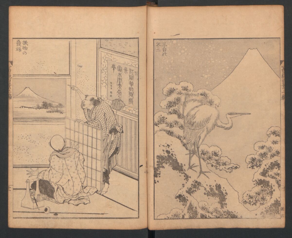 Mount Fuji of the Bamboo Grove, from One Hundred Views of Mount Fuji (Fugaku Hyakkei nihen), Katsushika Hokusai 葛飾北斎 (Japanese, Tokyo (Edo) 1760–1849 Tokyo (Edo)), Two volumes; woodblock print; ink on paper, Japan