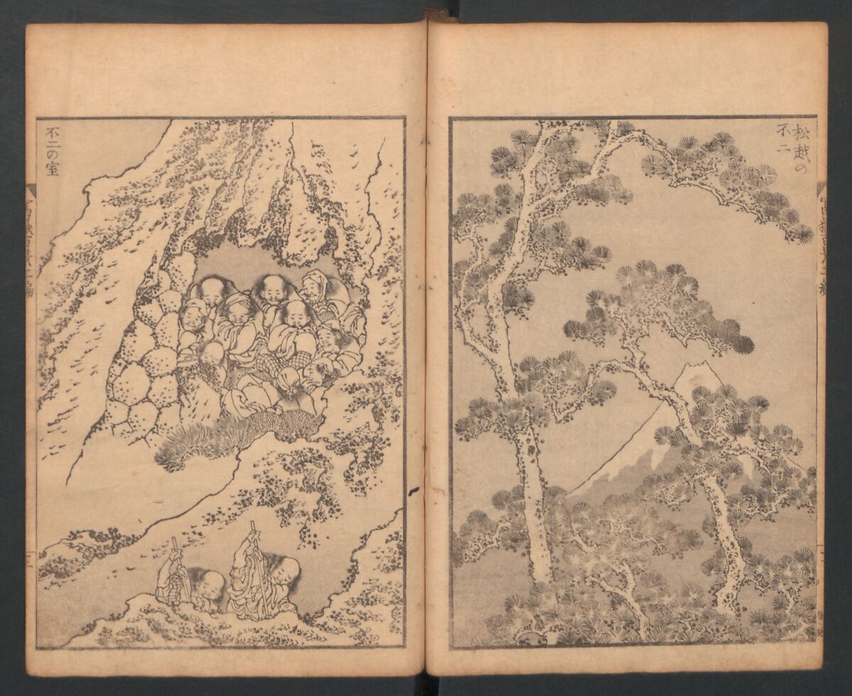 Mount Fuji of the Bamboo Grove, from One Hundred Views of Mount Fuji (Fugaku Hyakkei nihen), Katsushika Hokusai 葛飾北斎 (Japanese, Tokyo (Edo) 1760–1849 Tokyo (Edo)), Two volumes; woodblock print; ink on paper, Japan