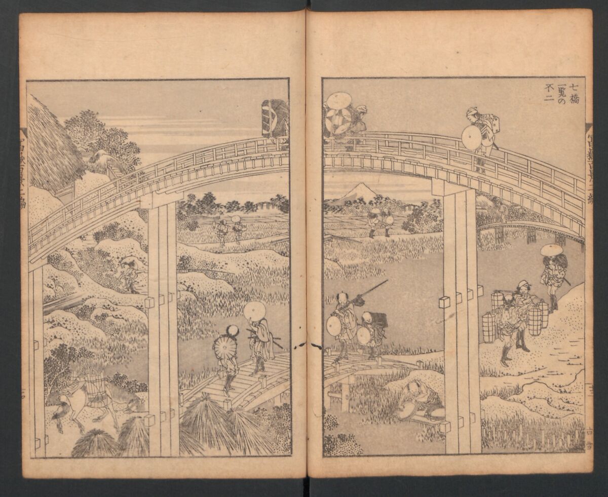 Mount Fuji of the Bamboo Grove, from One Hundred Views of Mount Fuji (Fugaku Hyakkei nihen), Katsushika Hokusai 葛飾北斎 (Japanese, Tokyo (Edo) 1760–1849 Tokyo (Edo)), Two volumes; woodblock print; ink on paper, Japan