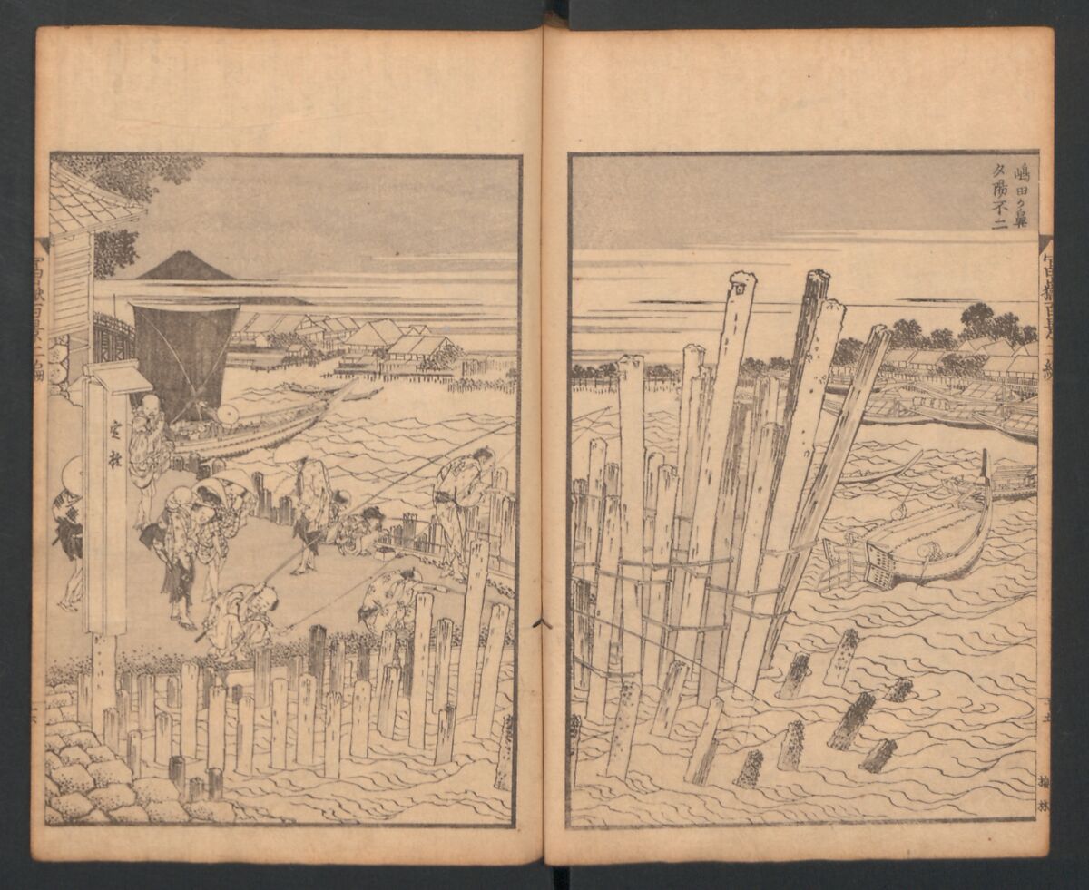 Mount Fuji of the Bamboo Grove, from One Hundred Views of Mount Fuji (Fugaku Hyakkei nihen), Katsushika Hokusai 葛飾北斎 (Japanese, Tokyo (Edo) 1760–1849 Tokyo (Edo)), Two volumes; woodblock print; ink on paper, Japan