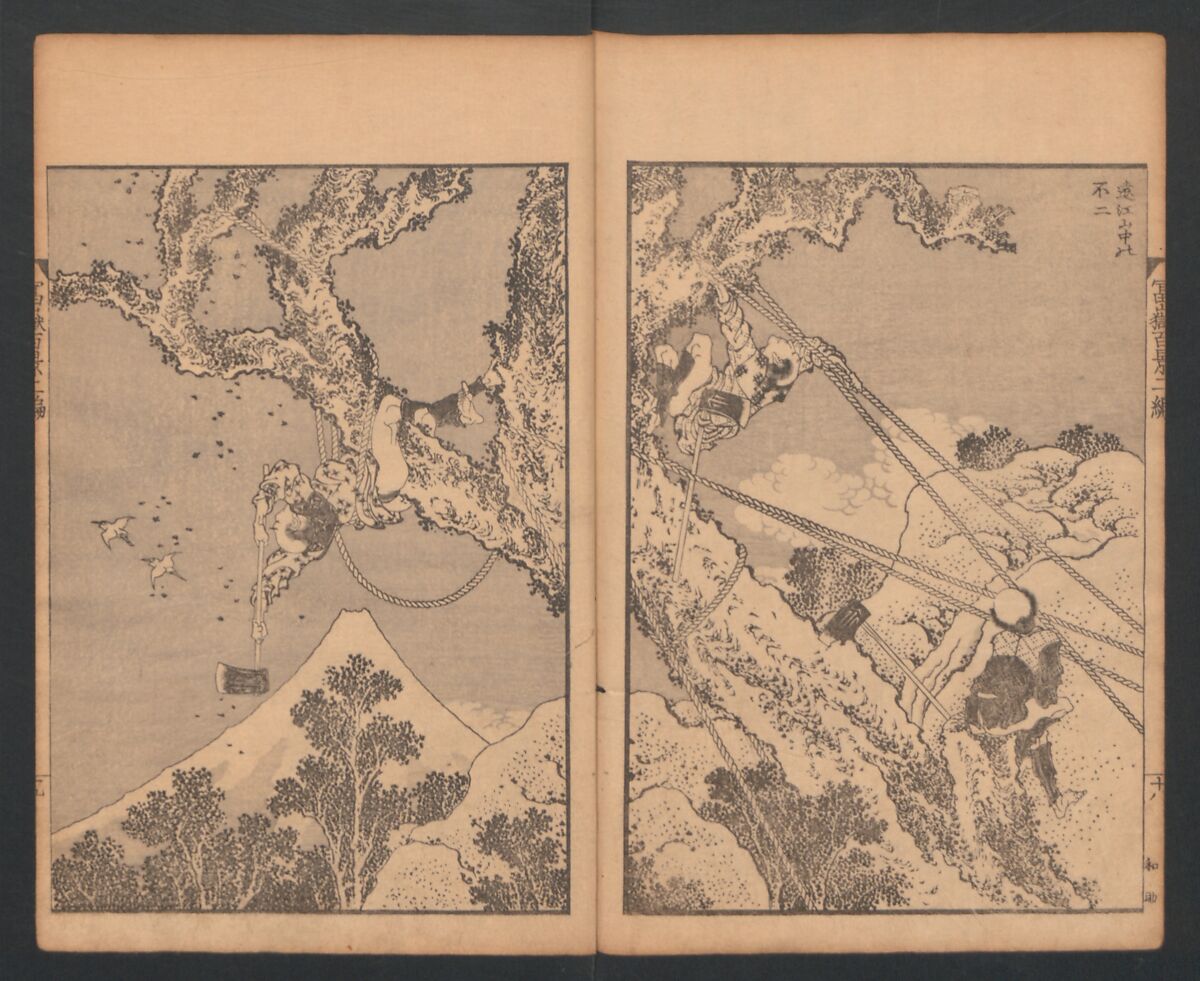 Mount Fuji of the Bamboo Grove, from One Hundred Views of Mount Fuji (Fugaku Hyakkei nihen), Katsushika Hokusai 葛飾北斎 (Japanese, Tokyo (Edo) 1760–1849 Tokyo (Edo)), Two volumes; woodblock print; ink on paper, Japan