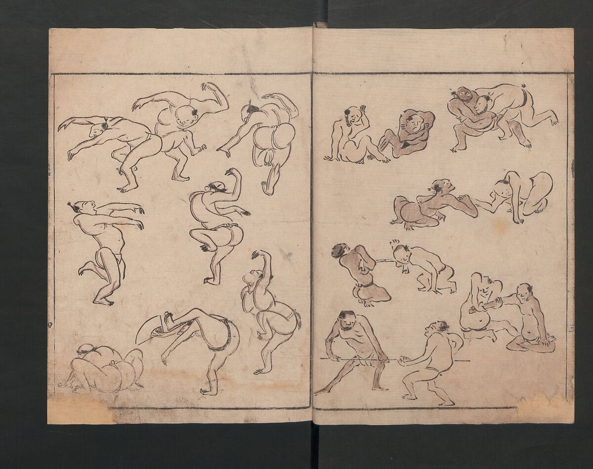 Abbreviated Drawing Styles (Figures)  (Ryakuga shiki)  略画式 (人物), Kuwagata Keisai 鍬形蕙斎 (Japanese, 1764–1824), Woodblock printed book; ink and color on paper, Japan