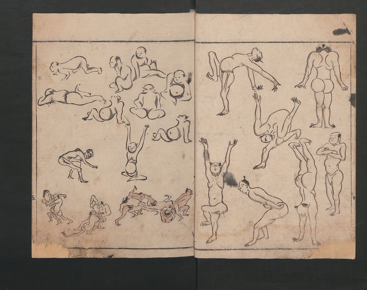 Abbreviated Drawing Styles (Figures)  (Ryakuga shiki)  略画式 (人物), Kuwagata Keisai 鍬形蕙斎 (Japanese, 1764–1824), Woodblock printed book; ink and color on paper, Japan