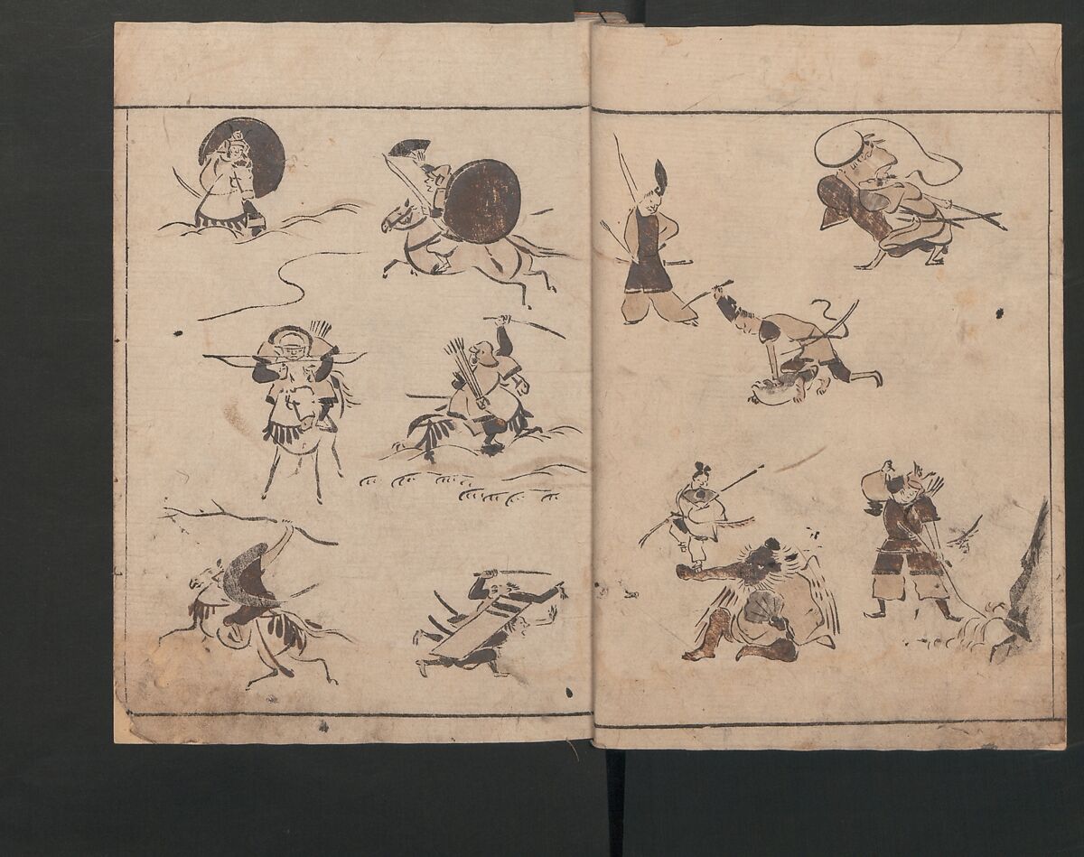 Abbreviated Drawing Styles (Figures)  (Ryakuga shiki)  略画式 (人物), Kuwagata Keisai 鍬形蕙斎 (Japanese, 1764–1824), Woodblock printed book; ink and color on paper, Japan