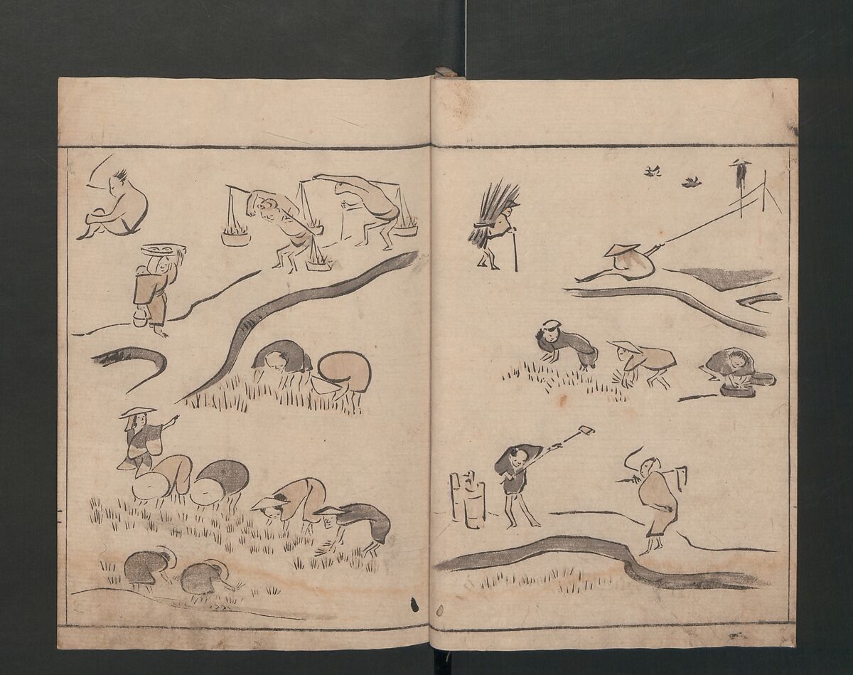 Abbreviated Drawing Styles (Figures)  (Ryakuga shiki)  略画式 (人物), Kuwagata Keisai 鍬形蕙斎 (Japanese, 1764–1824), Woodblock printed book; ink and color on paper, Japan