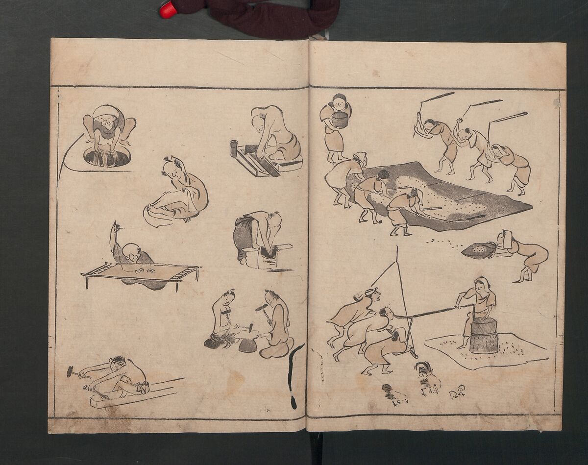 Abbreviated Drawing Styles (Figures)  (Ryakuga shiki)  略画式 (人物), Kuwagata Keisai 鍬形蕙斎 (Japanese, 1764–1824), Woodblock printed book; ink and color on paper, Japan