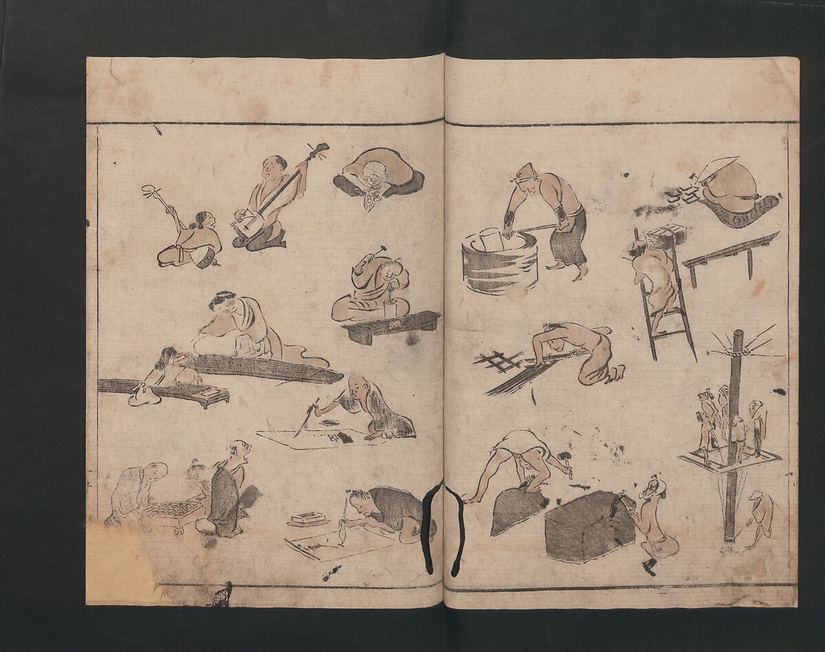 Abbreviated Drawing Styles (Figures)  (Ryakuga shiki)  略画式 (人物), Kuwagata Keisai 鍬形蕙斎 (Japanese, 1764–1824), Woodblock printed book; ink and color on paper, Japan