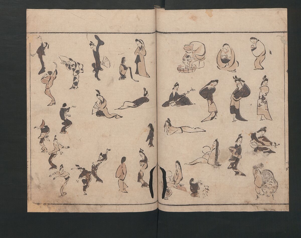 Abbreviated Drawing Styles (Figures)  (Ryakuga shiki)  略画式 (人物), Kuwagata Keisai 鍬形蕙斎 (Japanese, 1764–1824), Woodblock printed book; ink and color on paper, Japan