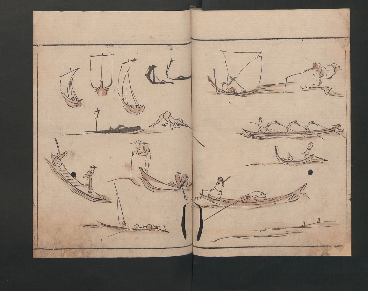 Abbreviated Drawing Styles (Figures)  (Ryakuga shiki)  略画式 (人物), Kuwagata Keisai 鍬形蕙斎 (Japanese, 1764–1824), Woodblock printed book; ink and color on paper, Japan