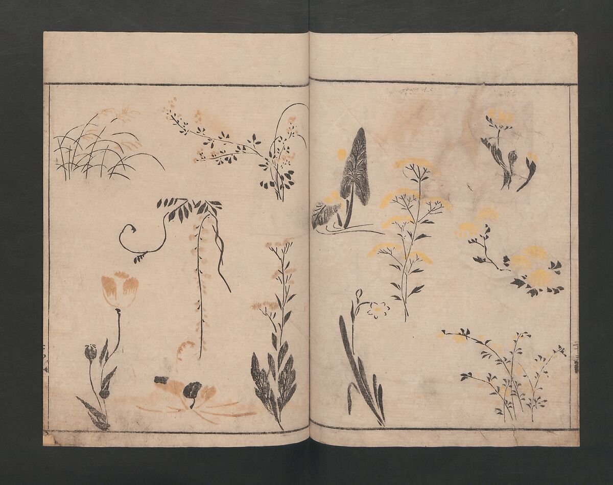 Abbreviated Drawing Styles (Figures)  (Ryakuga shiki)  略画式 (人物), Kuwagata Keisai 鍬形蕙斎 (Japanese, 1764–1824), Woodblock printed book; ink and color on paper, Japan