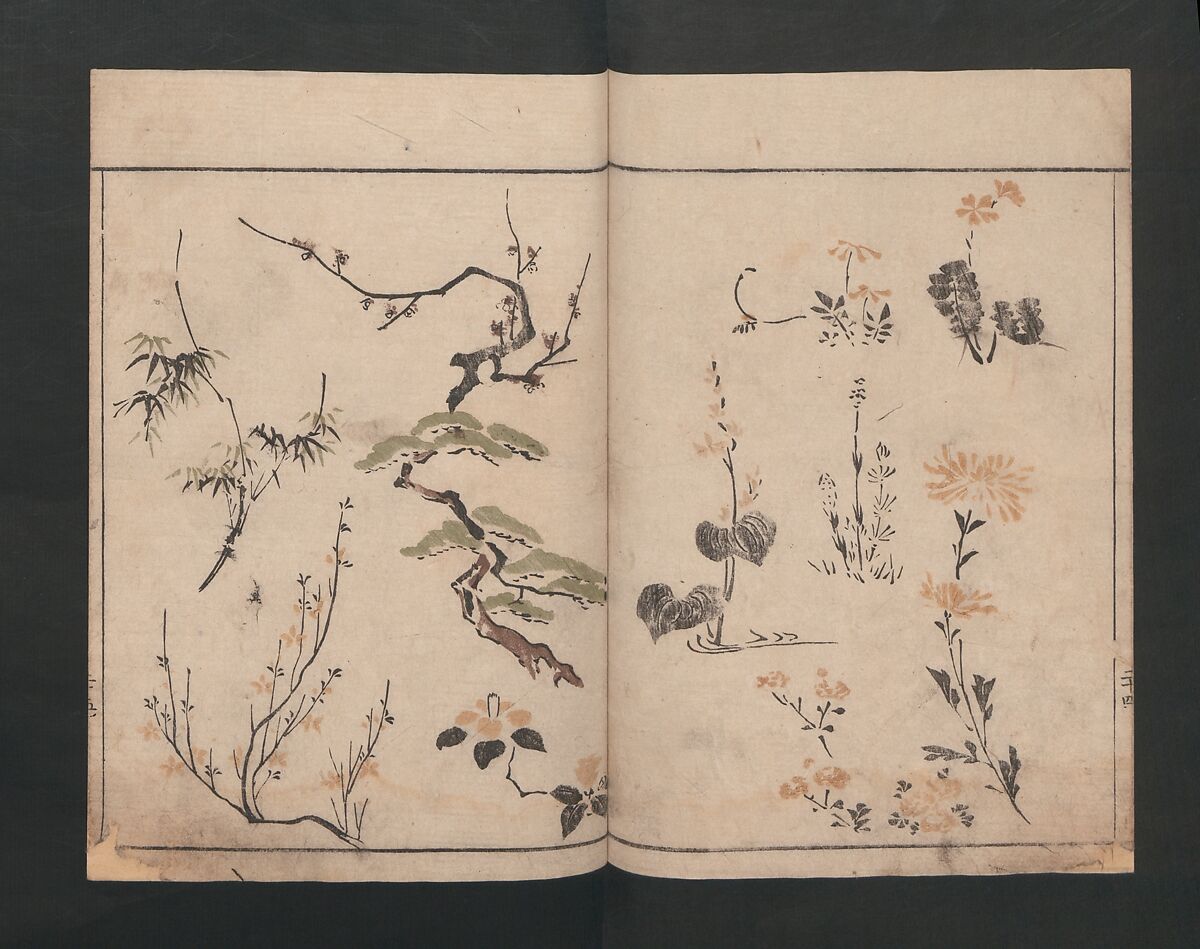 Abbreviated Drawing Styles (Figures)  (Ryakuga shiki)  略画式 (人物), Kuwagata Keisai 鍬形蕙斎 (Japanese, 1764–1824), Woodblock printed book; ink and color on paper, Japan