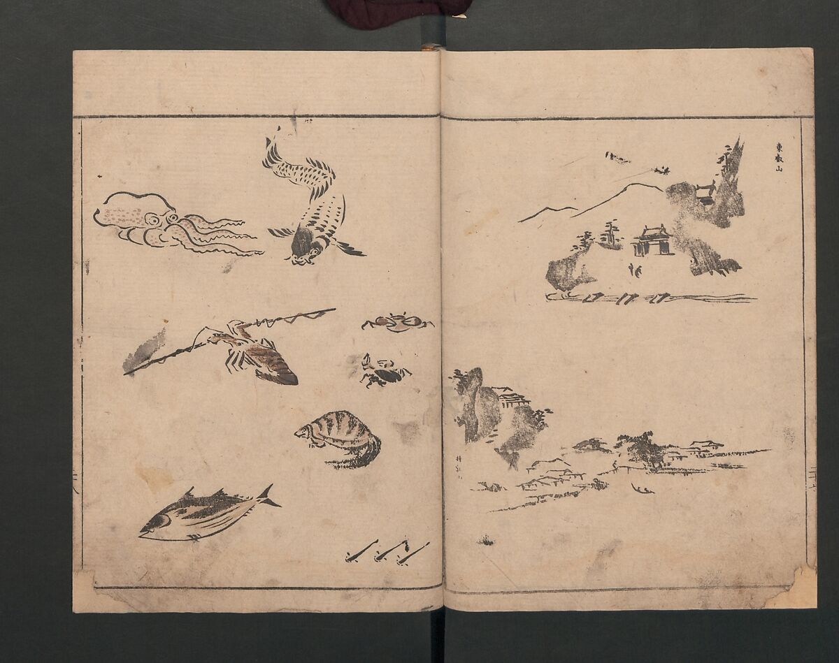 Abbreviated Drawing Styles (Figures)  (Ryakuga shiki)  略画式 (人物), Kuwagata Keisai 鍬形蕙斎 (Japanese, 1764–1824), Woodblock printed book; ink and color on paper, Japan