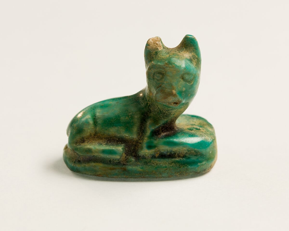 Seal with a Figure of a Cat on Top, Blue glazed steatite 