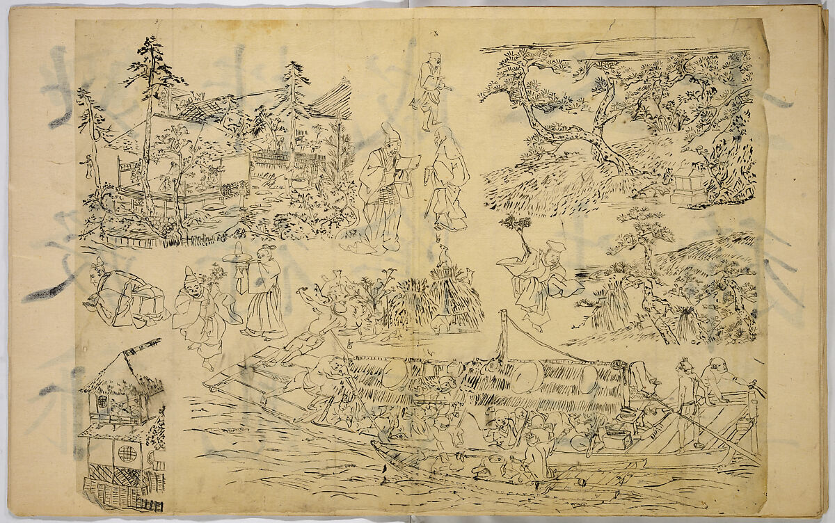 Pictures of Human Figures, Unidentified artist, Ink on paper, Japan