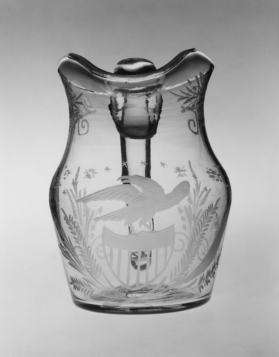 Pitcher, Blown and engraved glass, American
