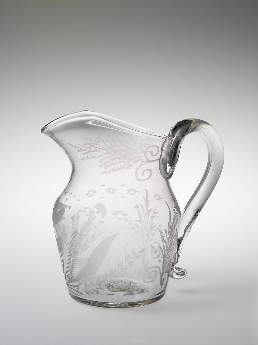 Pitcher, Blown and engraved glass, American 