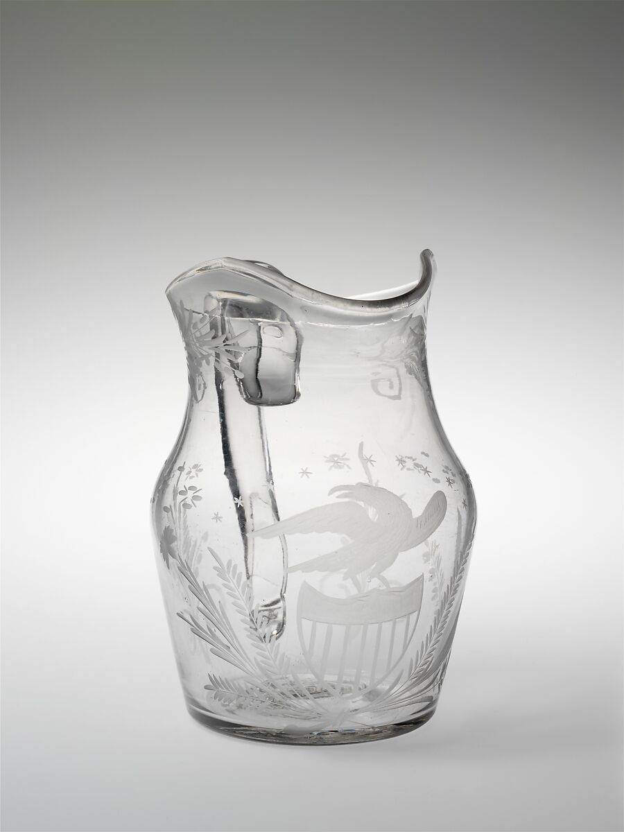 Pitcher, Blown and engraved glass, American