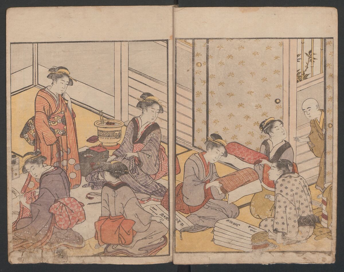 Prosperity of the Family (Ehon sakae gusa) 絵本栄家種, Katsukawa Shunchō 勝川春潮 (Japanese, active ca. 1783–95), Two volumes; ink and color on paper, Japan
