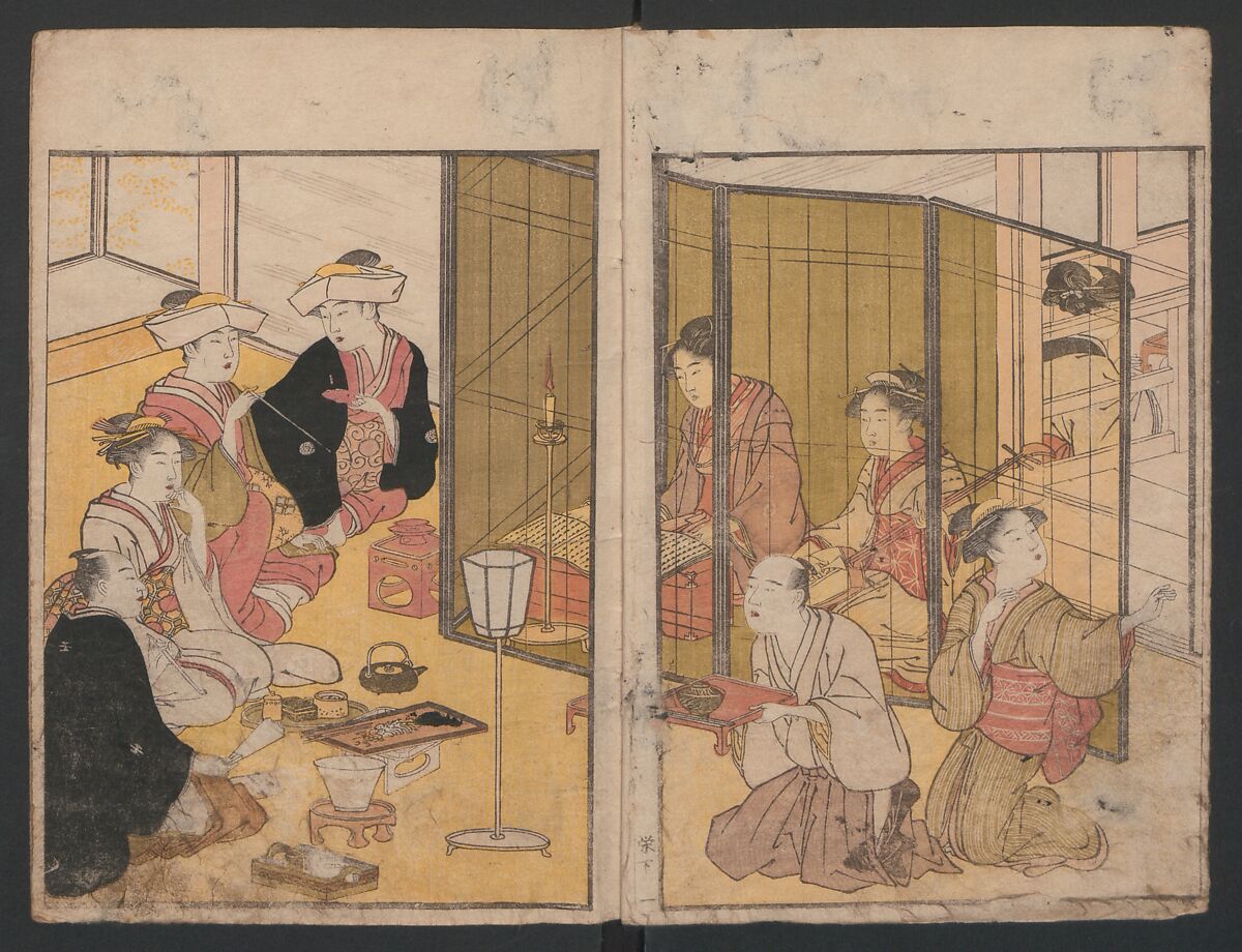 Prosperity of the Family (Ehon sakae gusa) 絵本栄家種, Katsukawa Shunchō 勝川春潮 (Japanese, active ca. 1783–95), Two volumes; ink and color on paper, Japan
