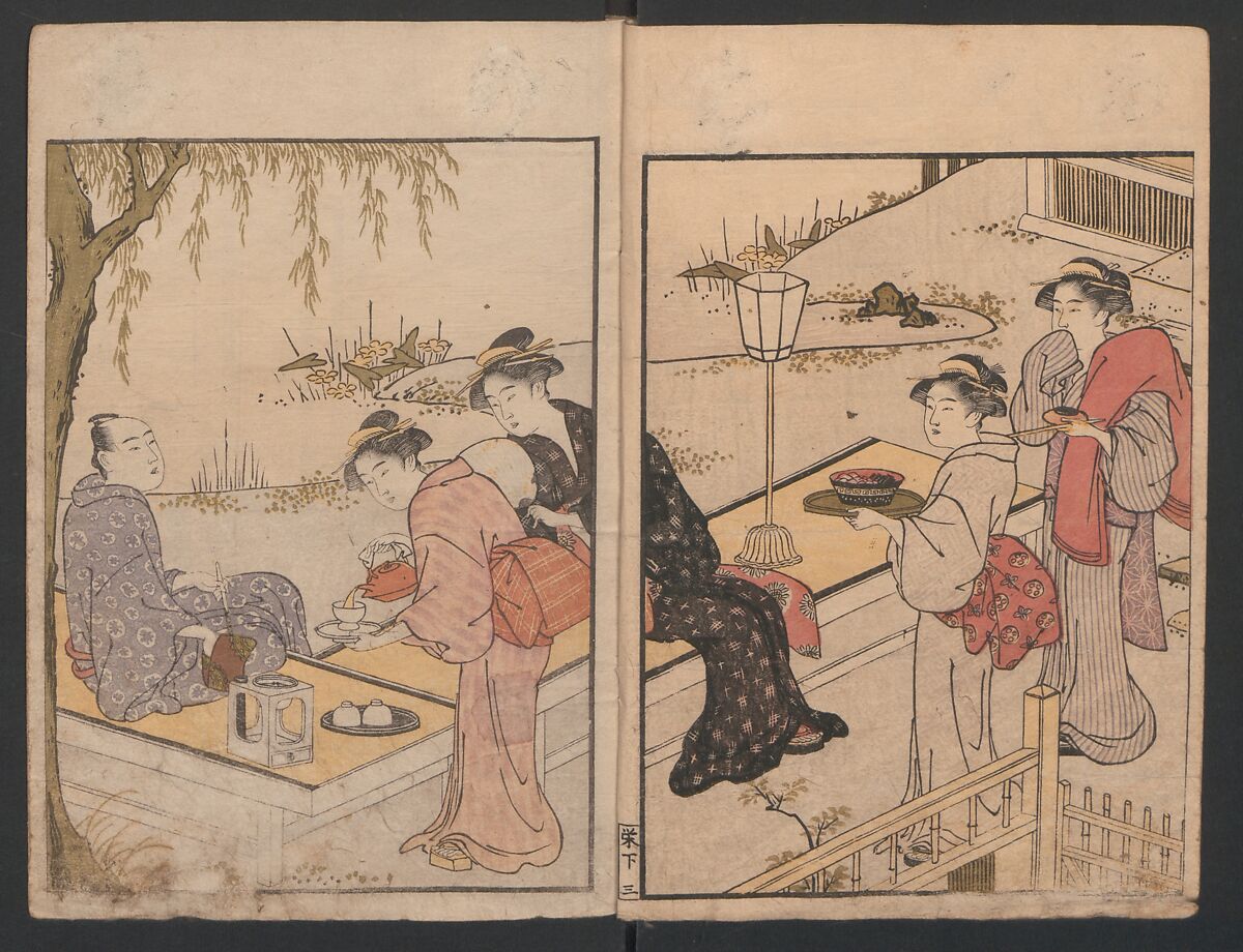 Prosperity of the Family (Ehon sakae gusa) 絵本栄家種, Katsukawa Shunchō 勝川春潮 (Japanese, active ca. 1783–95), Two volumes; ink and color on paper, Japan