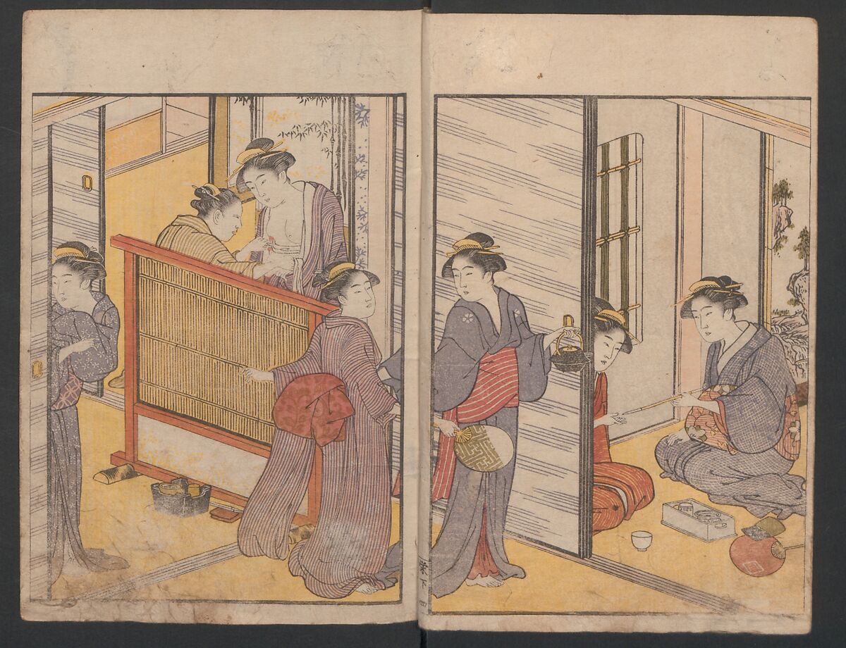 Prosperity of the Family (Ehon sakae gusa) 絵本栄家種, Katsukawa Shunchō 勝川春潮 (Japanese, active ca. 1783–95), Two volumes; ink and color on paper, Japan