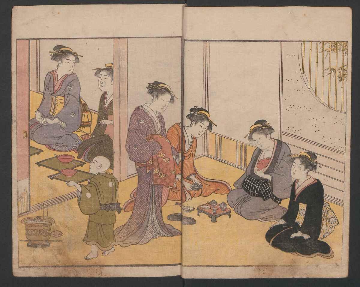 Prosperity of the Family (Ehon sakae gusa) 絵本栄家種, Katsukawa Shunchō 勝川春潮 (Japanese, active ca. 1783–95), Two volumes; ink and color on paper, Japan