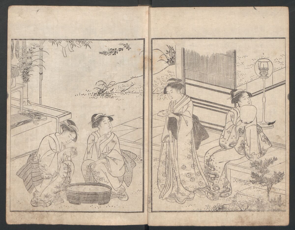 Illustrated Book of Kyōka (comic poems) "Maple Bridge" (Ehon momiji bashi) 絵本紅葉橋, Katsukawa Shunchō 勝川春潮 (Japanese, active ca. 1783–95), Ink on paper, Japan