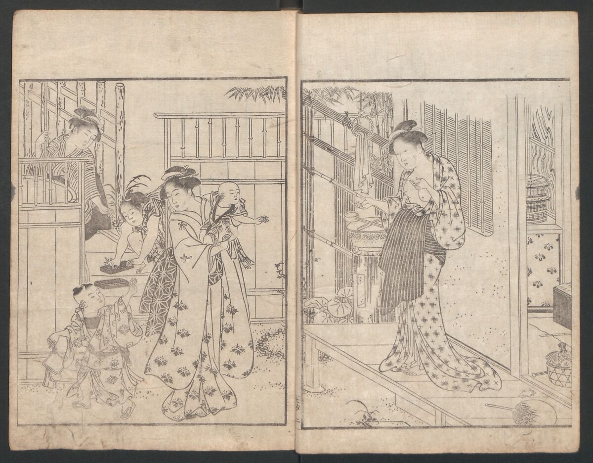 Illustrated Book of Kyōka (comic poems) "Maple Bridge" (Ehon momiji bashi) 絵本紅葉橋, Katsukawa Shunchō 勝川春潮 (Japanese, active ca. 1783–95), Ink on paper, Japan