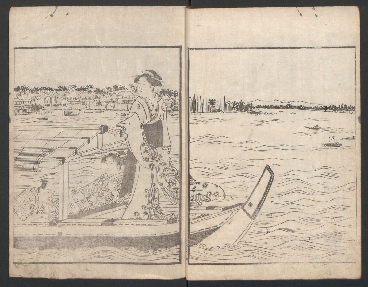 Illustrated Book of Kyōka (comic poems) "Maple Bridge" (Ehon momiji bashi) 絵本紅葉橋, Katsukawa Shunchō 勝川春潮 (Japanese, active ca. 1783–95), Ink on paper, Japan