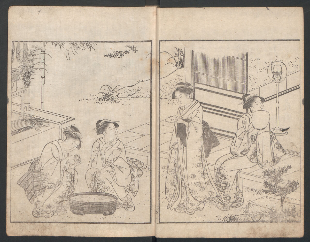 Illustrated Book of Kyōka (comic poems) "Maple Bridge" (Ehon momiji bashi) 絵本紅葉橋, Katsukawa Shunchō 勝川春潮 (Japanese, active ca. 1783–95), Ink on paper, Japan 