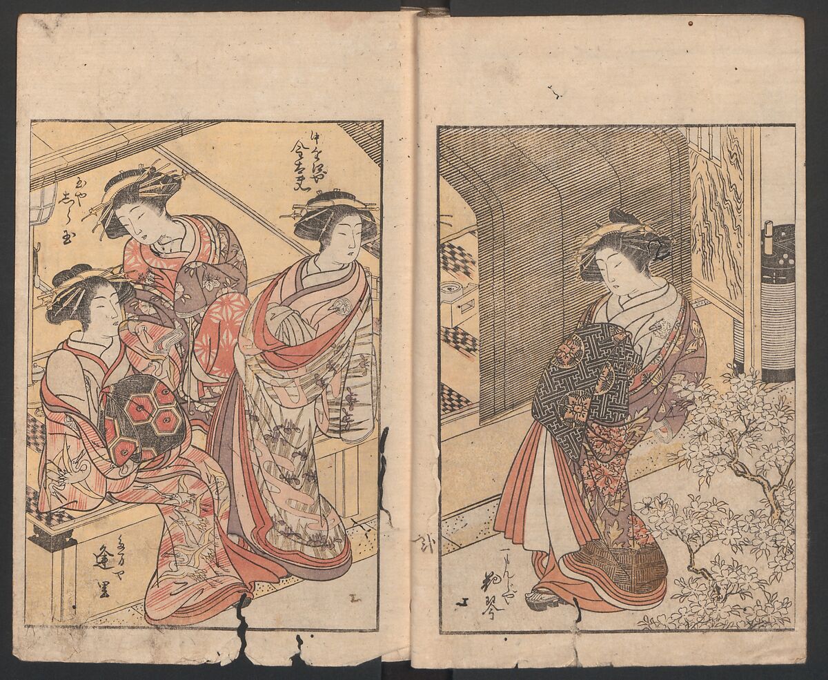 Mirror of the Beauties of the Green-houses (Seirō bijin awase sugata kagami) 青楼美人合姿鏡, Katsukawa Shunshō　勝川春章 (Japanese, 1726–1792), Ink and color on paper, Japan