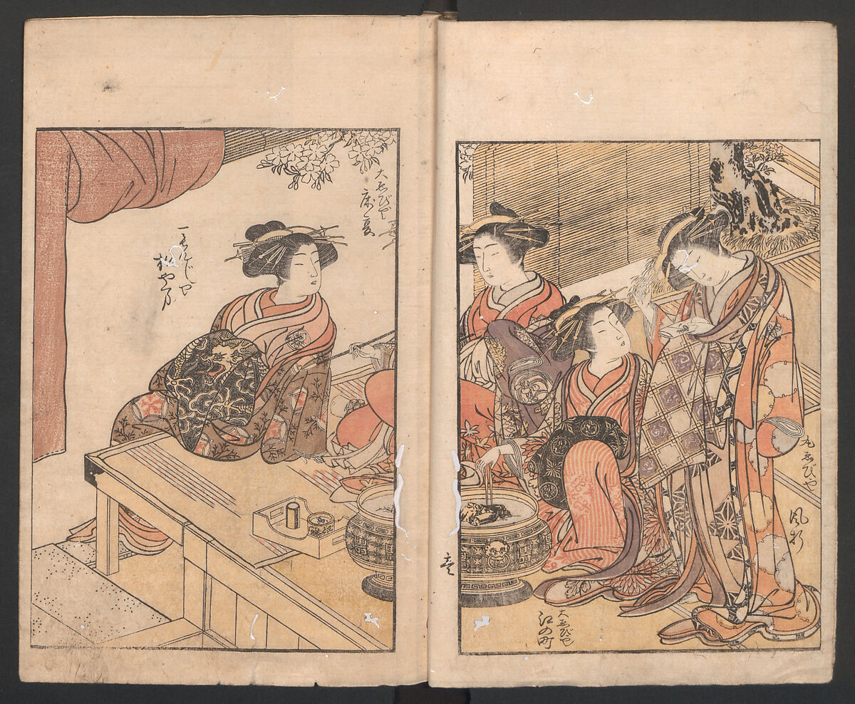 Mirror of the Beauties of the Green-houses (Seirō bijin awase sugata kagami) 青楼美人合姿鏡, Katsukawa Shunshō　勝川春章 (Japanese, 1726–1792), Ink and color on paper, Japan 