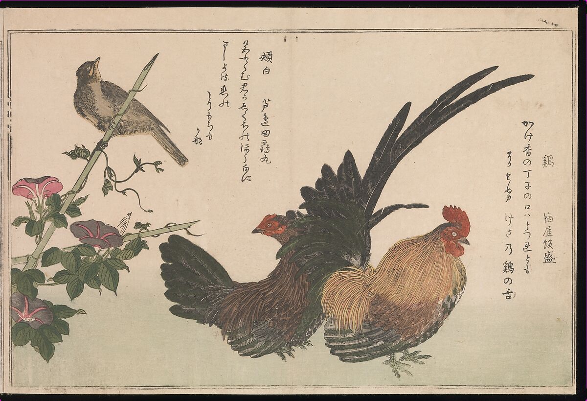 Myriad Birds: Picture Book of Playful Verse (Momo chidori kyōka-awase), Kitagawa Utamaro (Japanese, ca. 1754–1806), Woodblock printed book (vols. 1 and 2); ink and color on paper, Japan