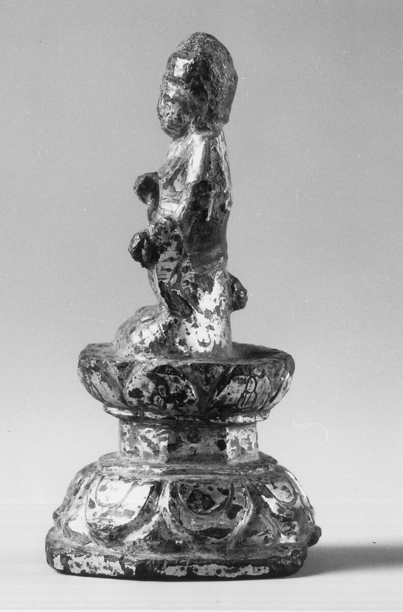 Statuette of Buddha Sitting on Engraved Throne, Gilt bronze, Korea