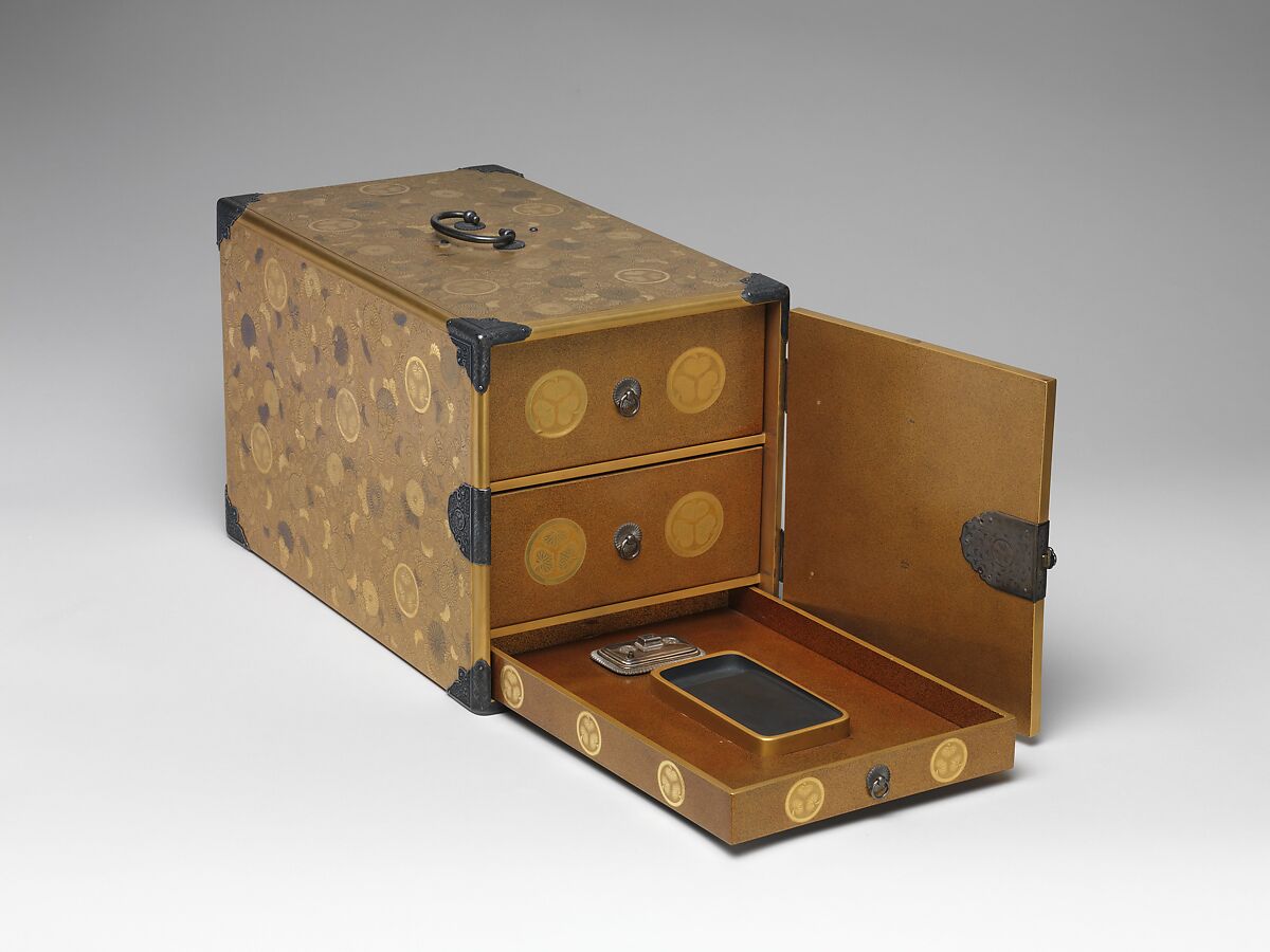 Portable Writing Cabinet with Tokugawa Family Crests, Chrysanthemums, and Foliage Scrolls