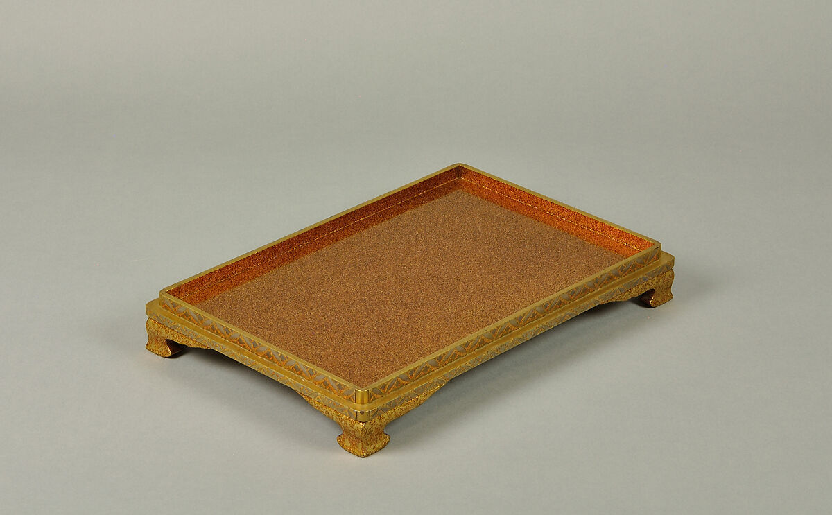 Set of Five Writing Boxes with Japanese Globeflowers, Plum Blossoms, and Interlaced Roundels, Lacquered wood with gold and silver hiramaki-e and applied gold foil on nashiji ground, Japan