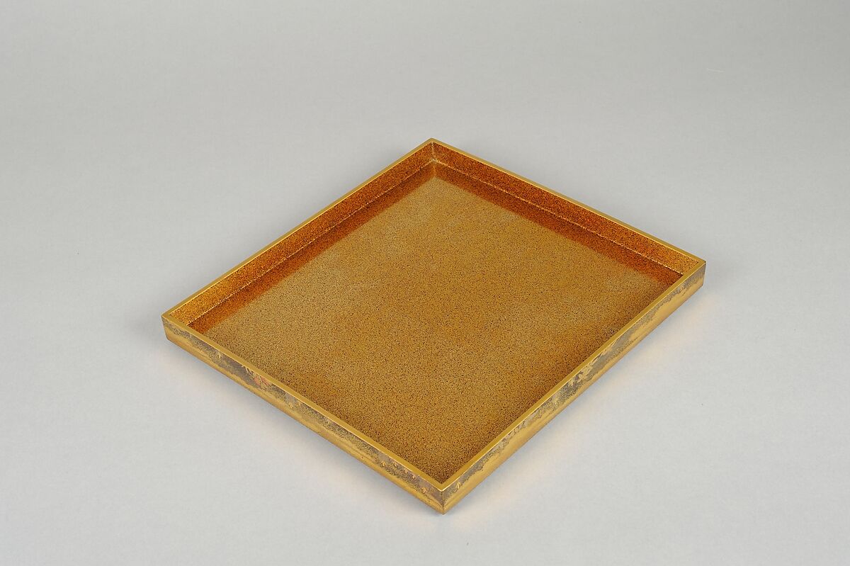 Box for Square Calligraphy Paper (shikishi-bako) with an Auspicious Landscape of Young Pines and Nandina Shrubs, Lacquered wood with gold, silver, red hiramaki-e, takamaki-e, cutout gold foil application on black and nashiji lacquer ground, Japan