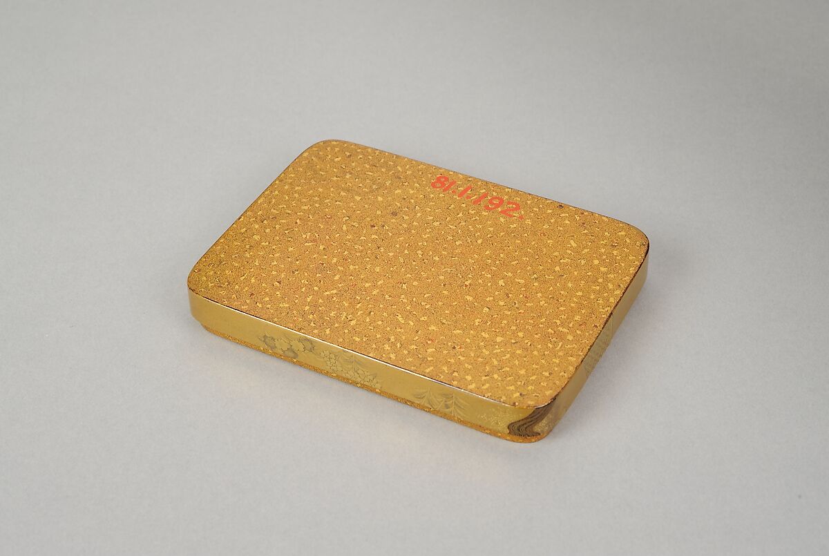 Box with Folded Brocade Pattern, Gold and silver maki-e on gold lacquer, Japan
