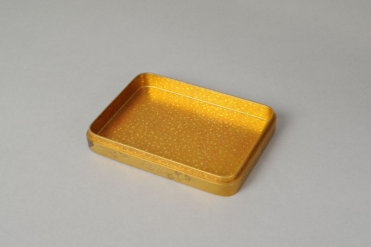 Box with Folded Brocade Pattern, Gold and silver maki-e on gold lacquer, Japan